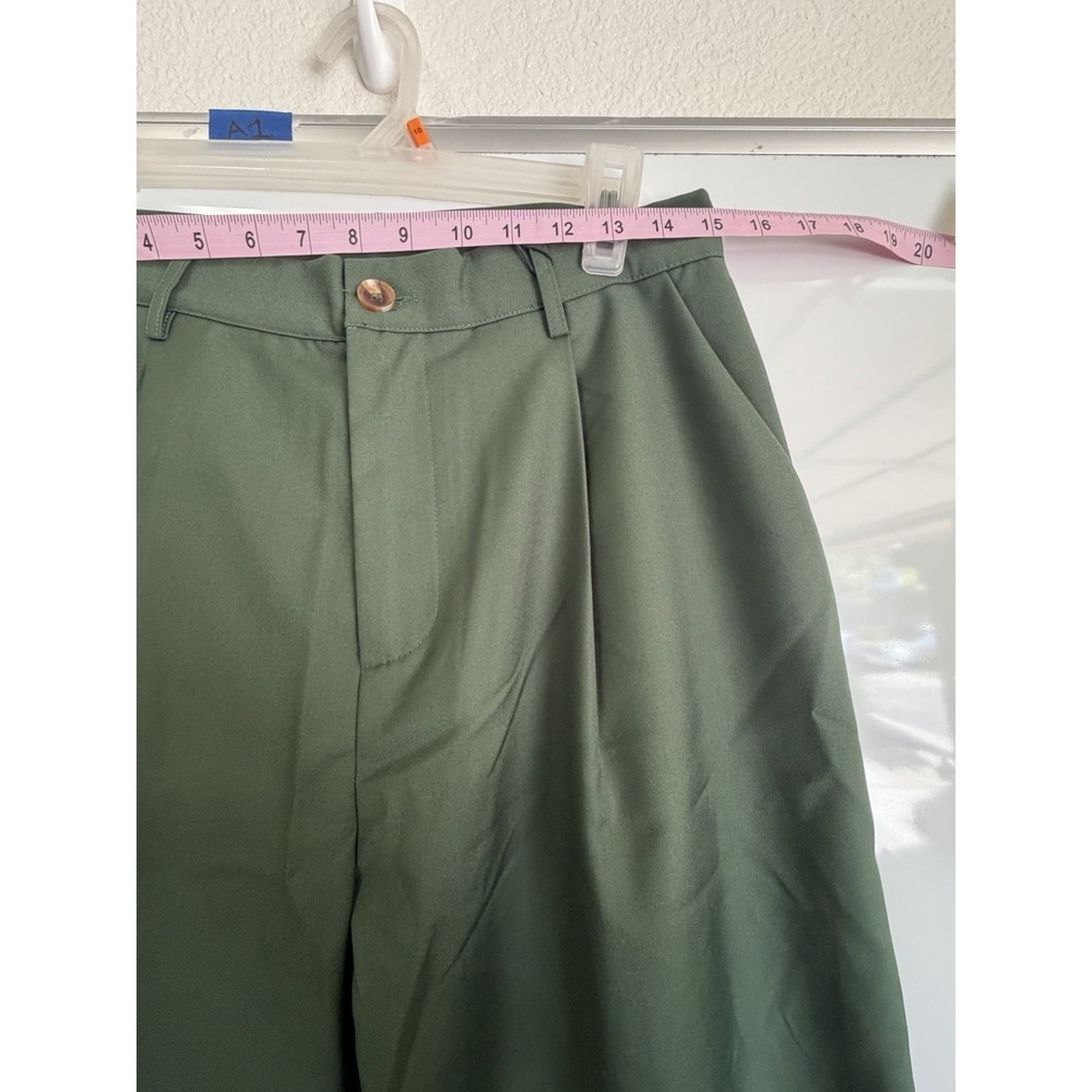 Women's Trendy Olive Wide Leg Trousers Minimalist Casual Tailored Pants L - Picture 5 of 8
